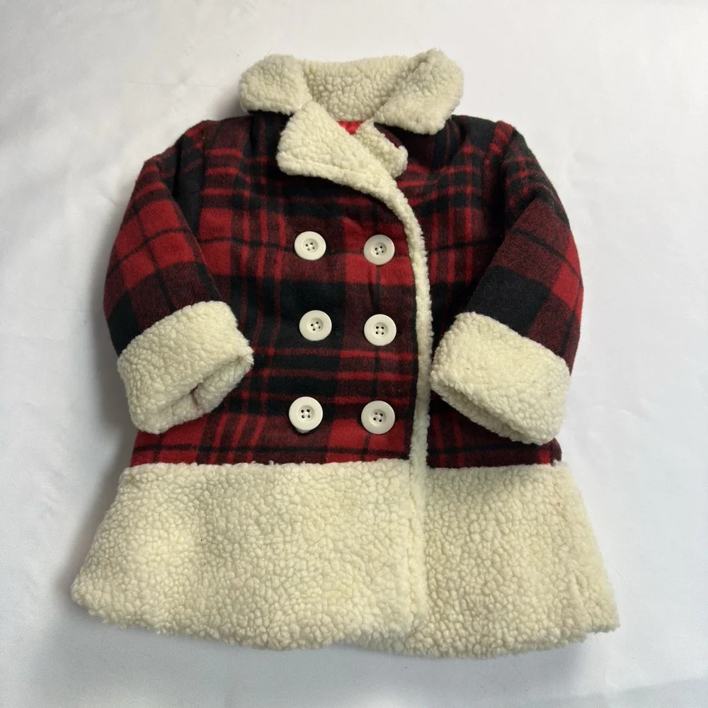 Penelope Mack Red & Black Buffalo Plaid Jacket w/ Sherpa Accents Girls 18 Months